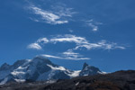 Cirruswolken über Breithorn und Klein Matterhorn, Wallis, Schweiz